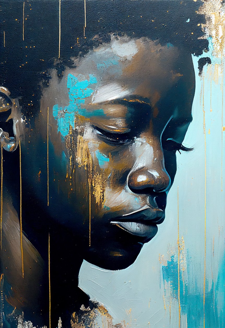 Abstrakti nuori afrikkalainen mies kankaalle, Wall Art tulostaa tekijältä F. Abderrahim