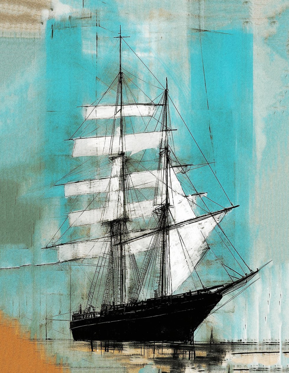 rohkea laiva purjehdus maalaus vanha, Motherwell tyyli, Wall Art | Canvas Prints tekijältä F. Abderrahim