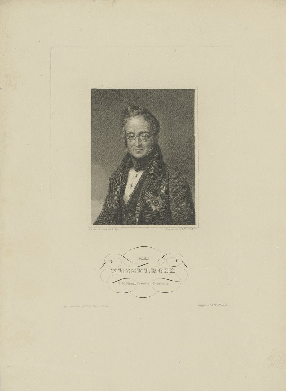 Muotokuva kreivi Karl Robert Nesselrodesta 1780-1862, 1832. tekijältä F. L. Lehmann