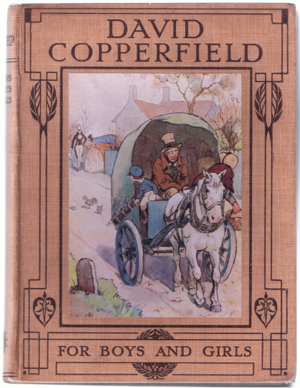 Etukannen suunnittelu, kuvitus David Copperfieldiltä, 1914 tekijältä F. M. B. Blaikie