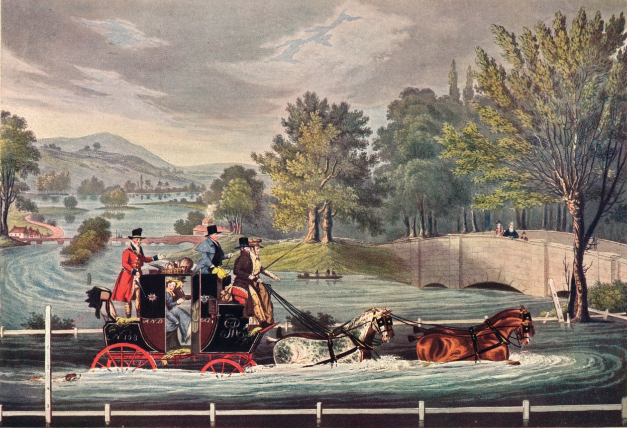 Mail Coach in a Flood, c1827, 1904 tekijältä F Rosenbourg