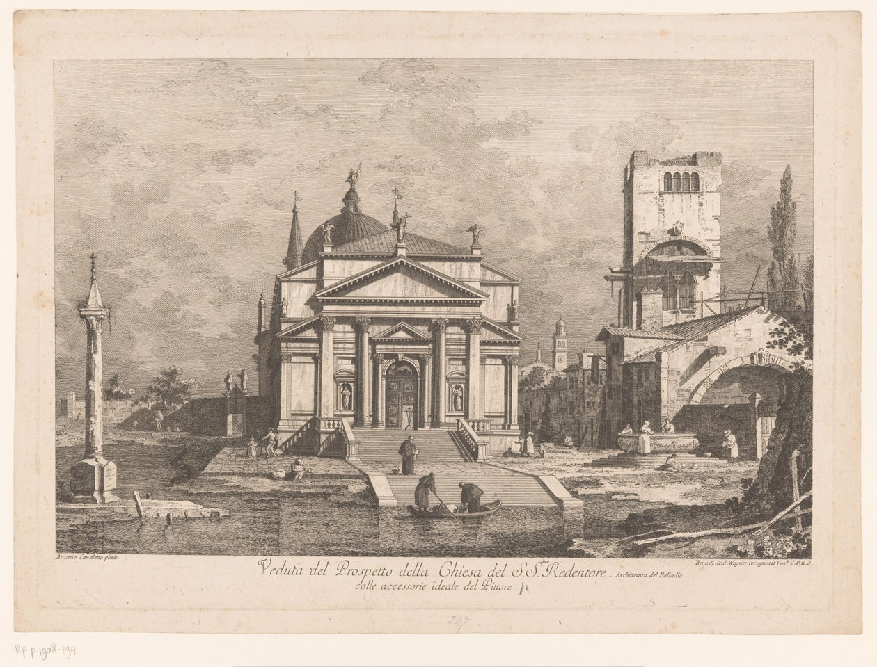 Näkymä Il Redentorelle Venetsiassa Veduta del Prospetto della Chiesa del S.S.mo Redentore (otsikko esineessä) Venetsian näkymiä Canaletton suunnittelun jälkeen (sarjan nimi) tekijältä Fabio Berardi