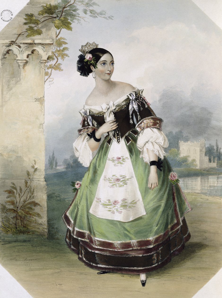 Emma Albertazzi Zerlina elokuvassa "Don Giovanni", painattaja Charles Joseph Hullmandel (1789-1850) 1837 tekijältä Fanny Corbaut