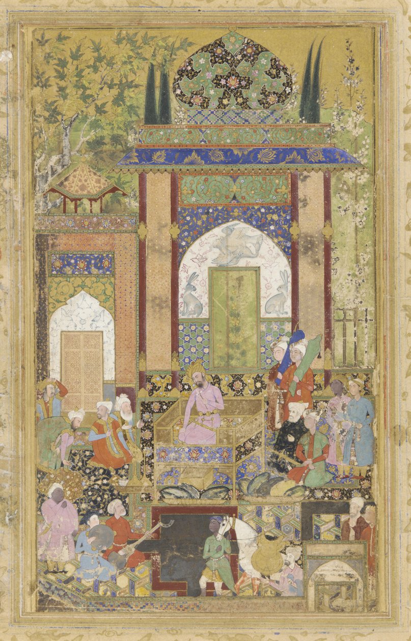 Babur vastaanottaa hovimiehen, 1580-85 tekijältä Farrukh Beg