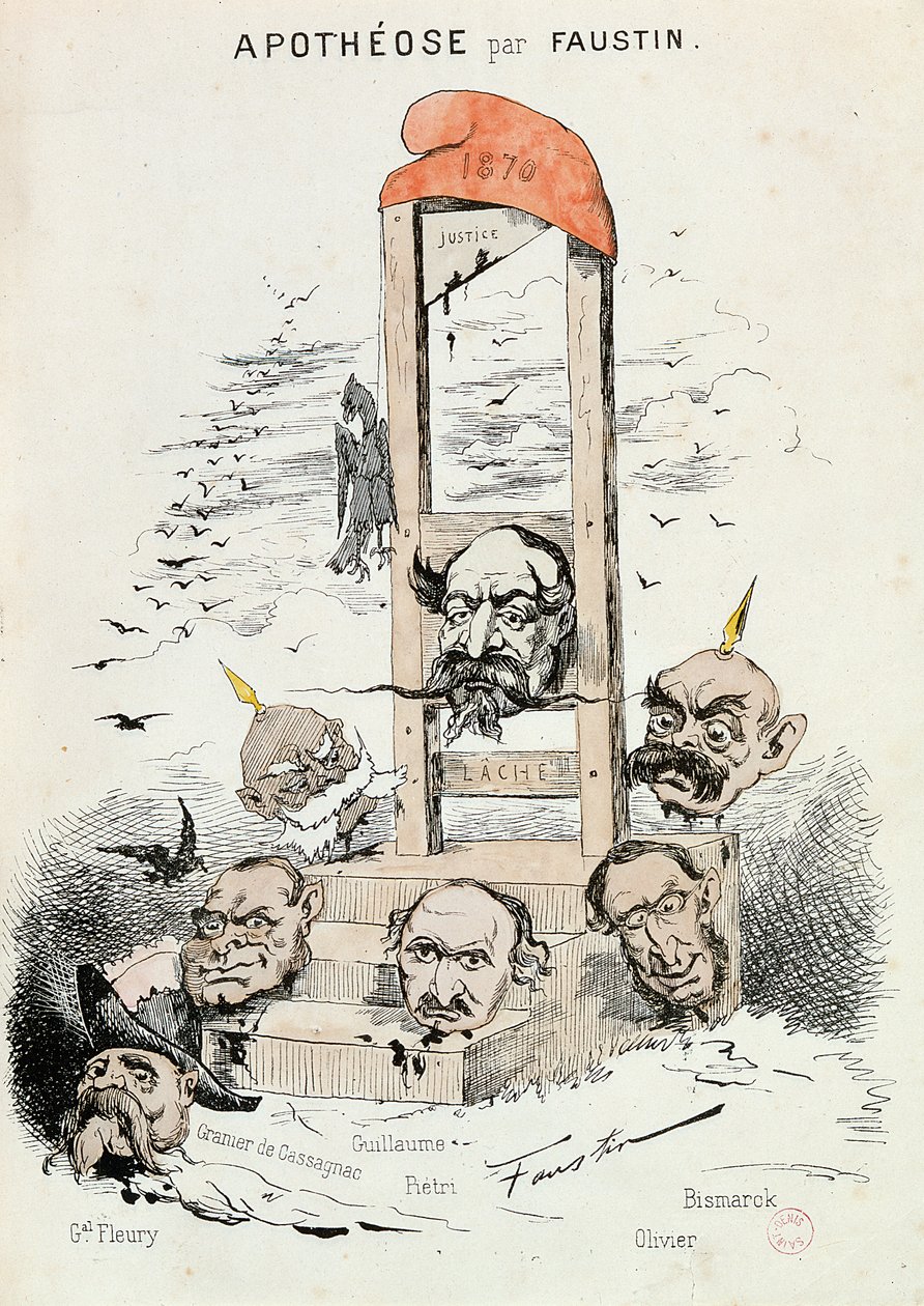 Napoleon III:n (1808-73), Otto von Bismarckin (1815-98) ja Keisari Wilhelm I:n (1797-1888) karikatyyri tekijältä Faustin