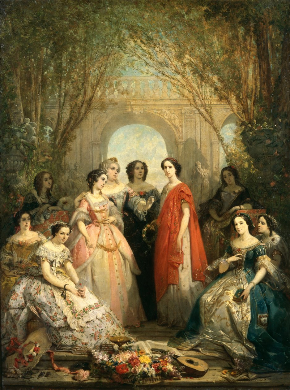Comedie Francaisen naiset puvuissaan, 1855 tekijältä Faustin Besson
