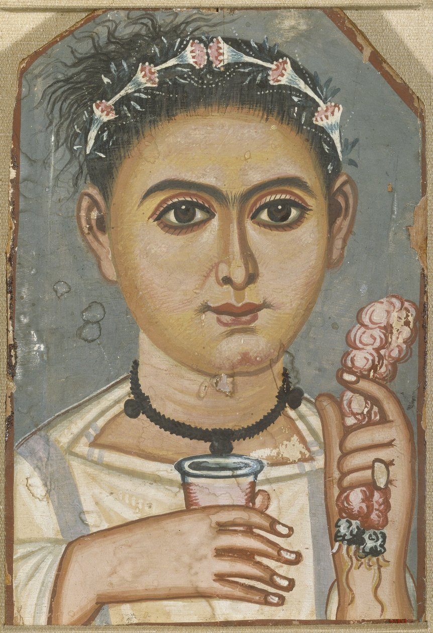 Poika kukkaseppele hiuksissa, n. 200-230 tekijältä Fayum mummy portraits