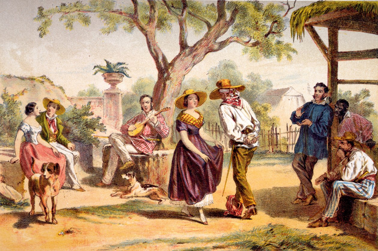 Zapateado - Kansallinen tanssi, 1840 tekijältä Federico Mialhe