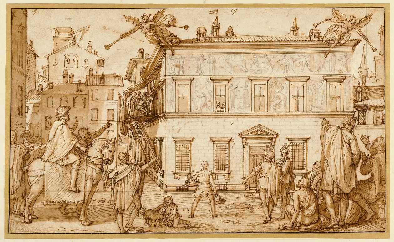 Taddeo koristaa Palazzo Mattein julkisivua. tekijältä Federico Zuccaro
