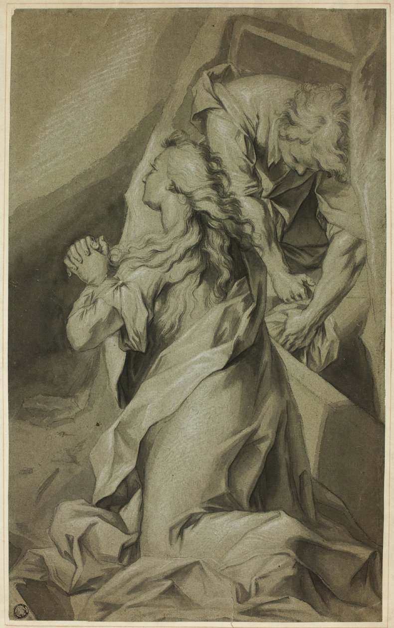 Polvistuva Magdalena ja haudanhoitaja tekijältä Federico Barocci