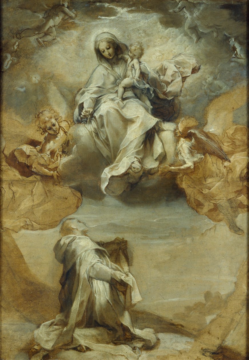 Pyhä Dominic de Guzman vastaanottamassa ruusukon, n. 1588 tekijältä Federico Barocci