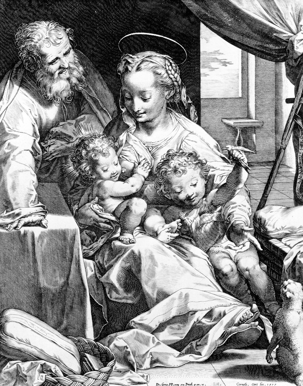 Pyhä perhe, kaiverrettu Cornelis Cortin toimesta, 1577. tekijältä Federico Barocci