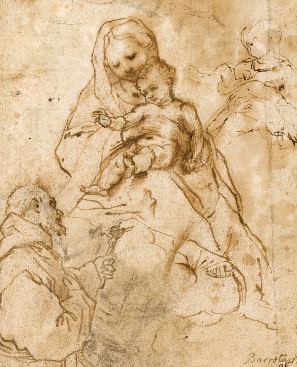 Neitsyt ja lapsi Pyhän Franciscuksen kanssa (punainen liitu kynällä ja musteella paperilla) tekijältä Federico Barocci