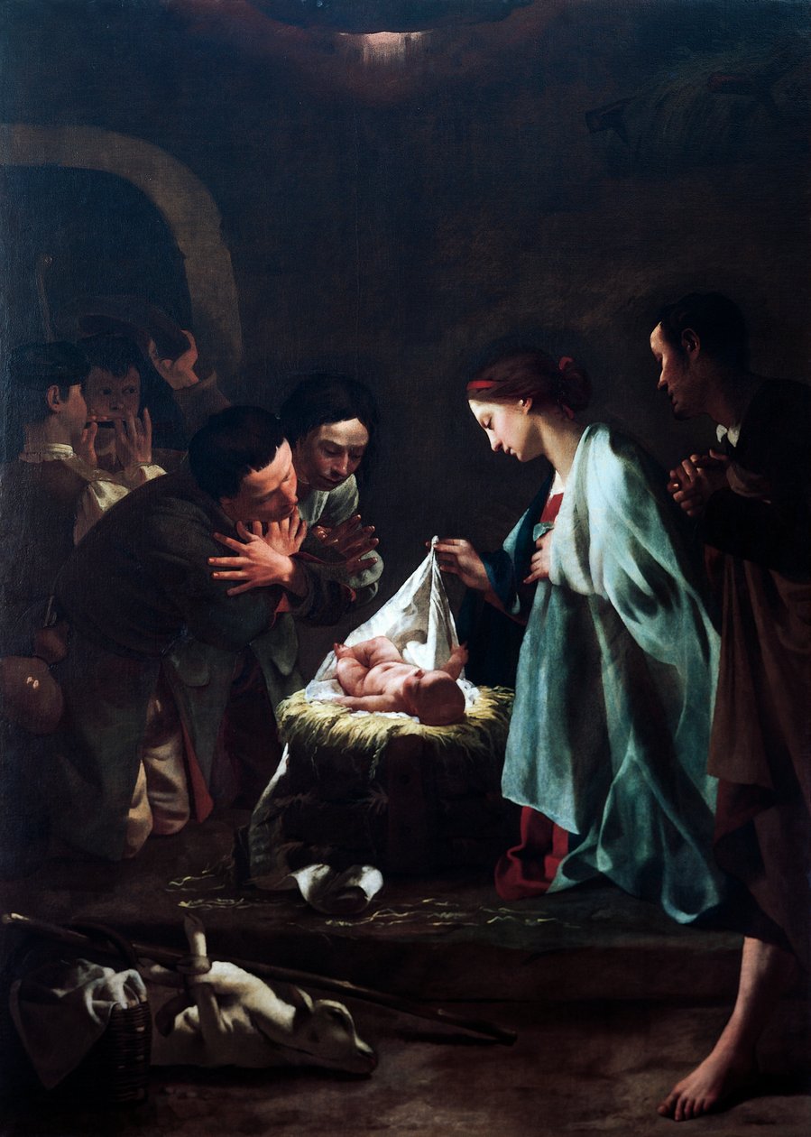 Federico Bencovichin (1677-1753) paimenten palvonta, öljy paneelille, 233x166 cm, yksityiskohta tekijältä Federico Bencovich