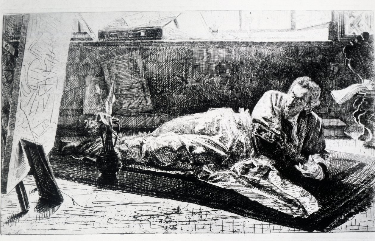 Carthusian tai At the Charterhouse of Pavia (etsaus) tekijältä Federico Faruffini