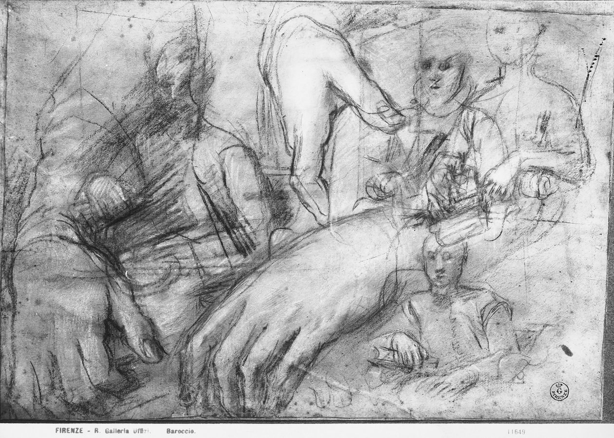 Käsitutkimus Ippolito della Roveren muotokuvaa varten (musta, punainen ja valkoinen liitu paperille) tekijältä Federico Fiori Barocci or Baroccio