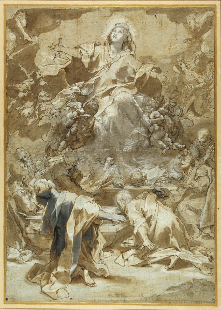 Neitsyt Marian taivaaseenastuminen (kynä ja ruskea muste, ruskeaa ja harmaata tussia) tekijältä Federico Fiori Barocci or Baroccio