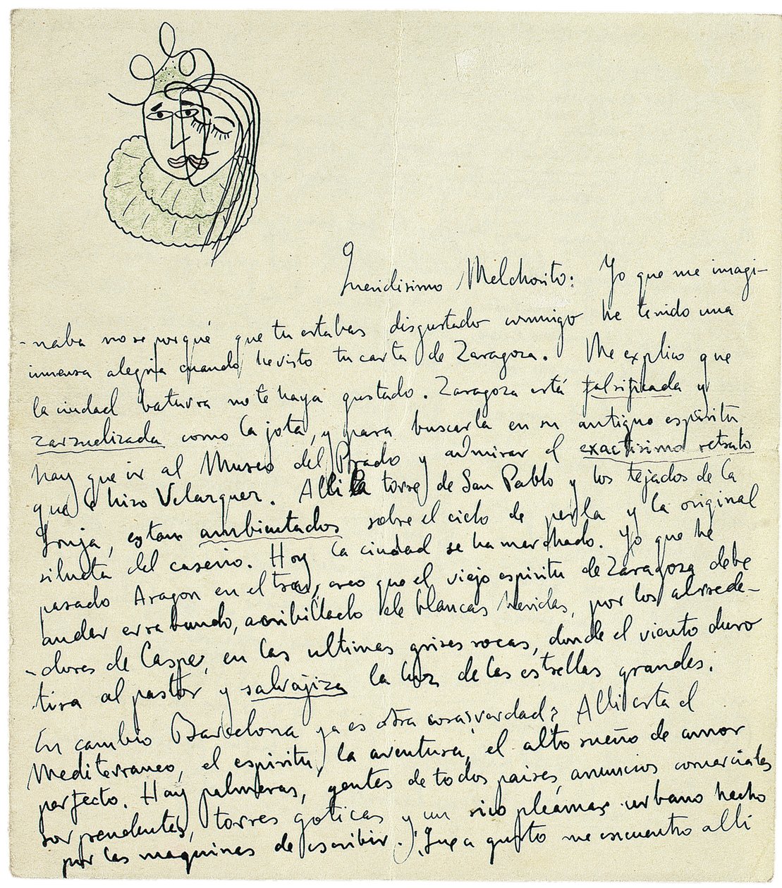 Nimikirjoituskirje Melchor Fernandez Almagrolle, Granada, tammikuun lopussa 1926 tekijältä Federico Garcia Lorca