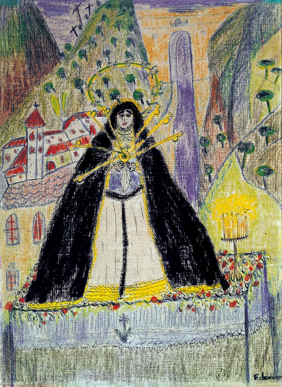 Piirustus "Neitsyt, jolla on seitsemän tikaria" (Virgen de los siete dolores), 1900-luku tekijältä Federico Garcia Lorca