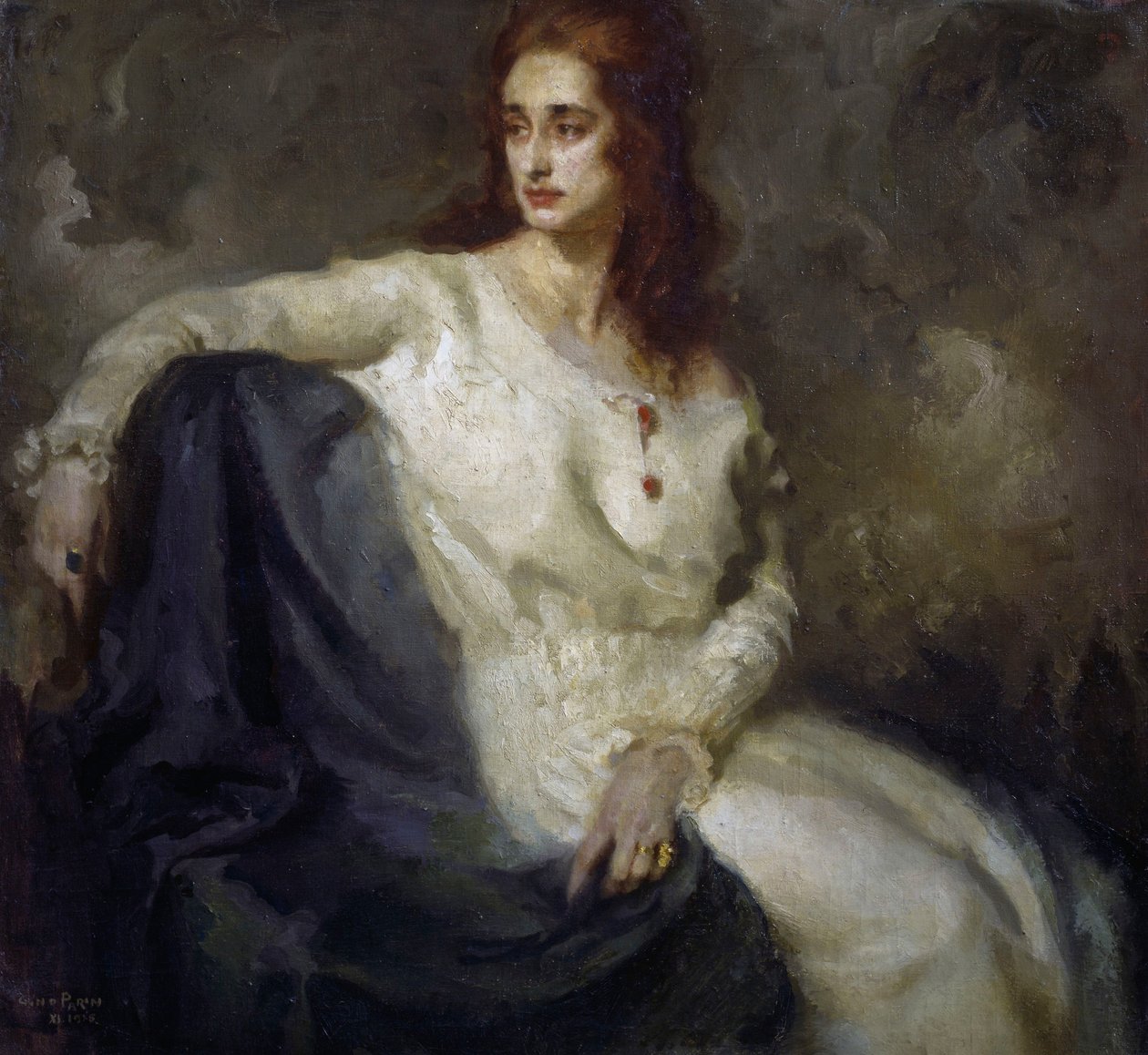 Lady in white (Dama in bianco) 1915 (öljy kankaalle) tekijältä Federico Guglielmo Jehuda Pollack