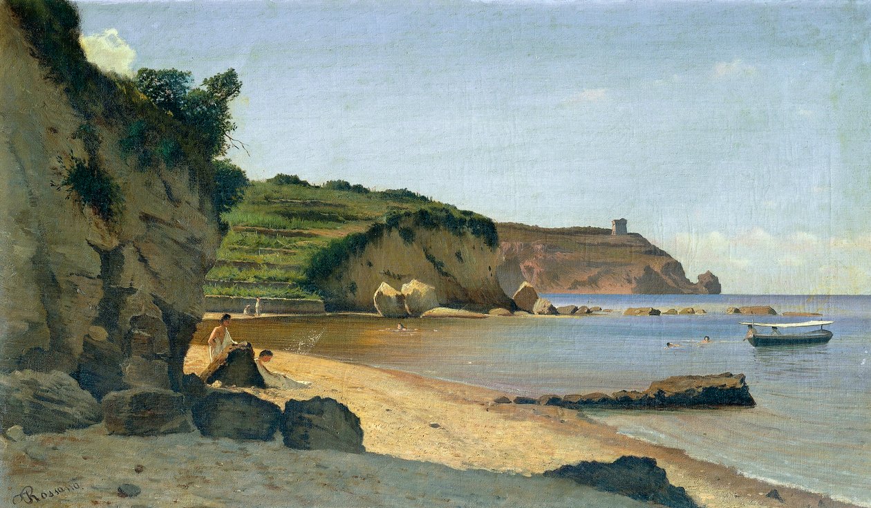 Eteläinen venesatama, Federico Rossano (1835-1912), öljy kankaalle, 34x59 cm. tekijältä Federico Rossano