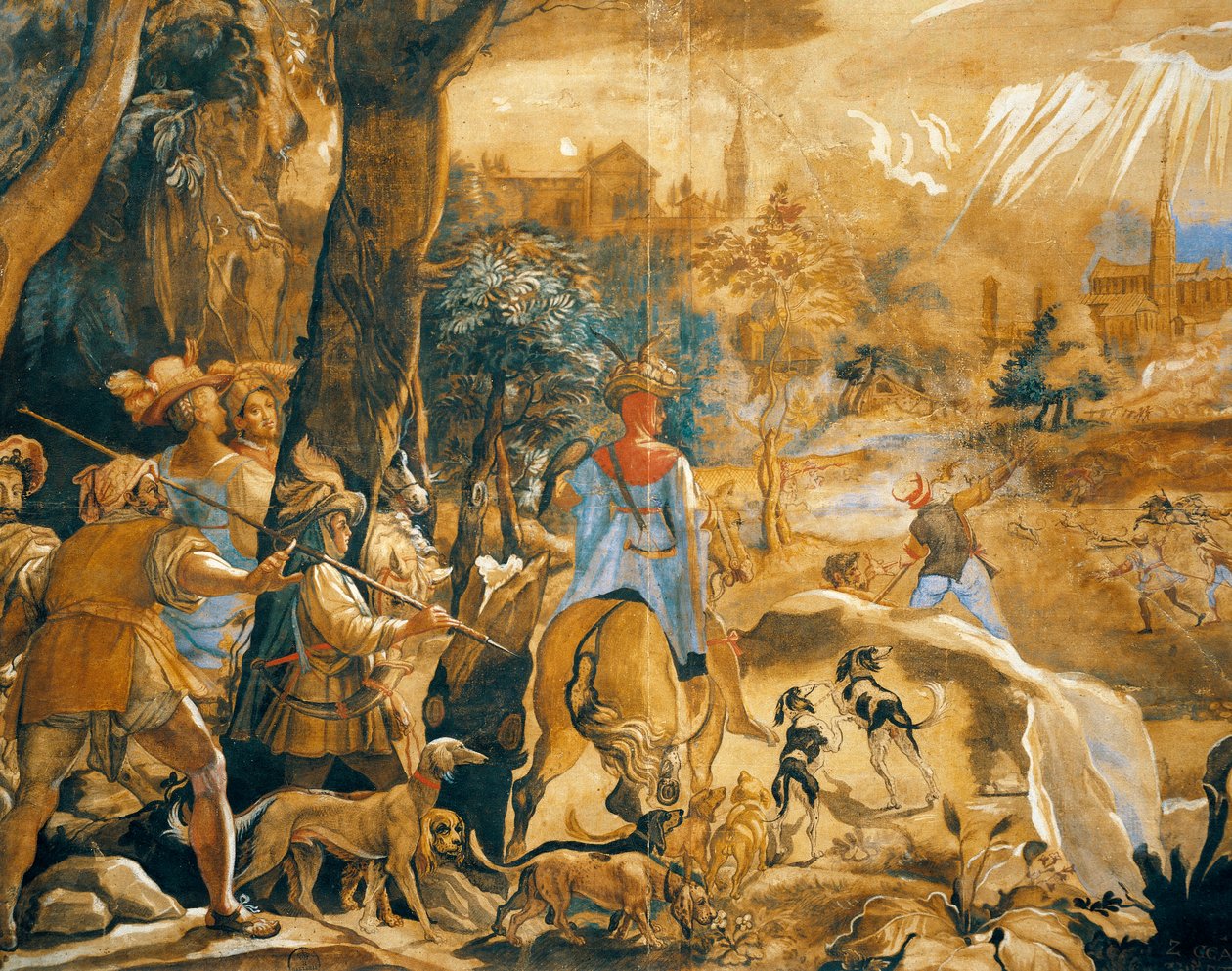 Metsästyskohtaus kuvitteellisen Firenzen kanssa tekijältä Federico Zuccaro
