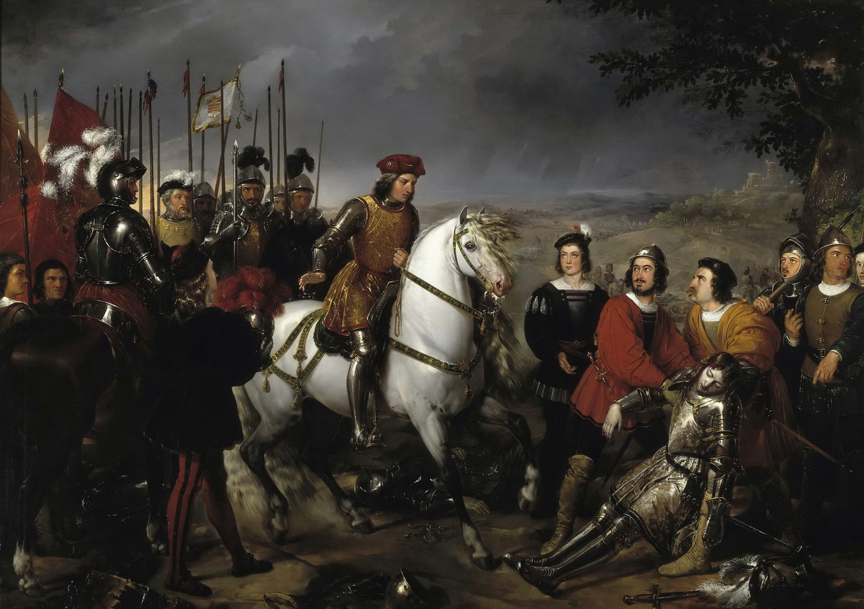 Espanja: El Gran Capitán recorriendo el campo de la batalla de Ceriñola Gonzalo Fernández de Córdoba Cerignolan taistelussa
 or Spanish: El Gran Capitán después de la batalla de Ceriñola encuentra el cadáver de Luis de Armagnac Gonzalo Fernández de Córdoba tekijältä Federico de Madrazo y Kuntz