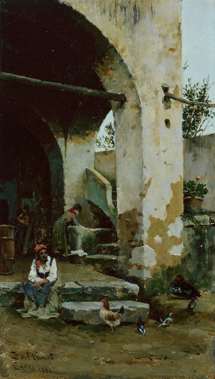 Farmyard Scene (öljy paneelissa) tekijältä Federico del Campo