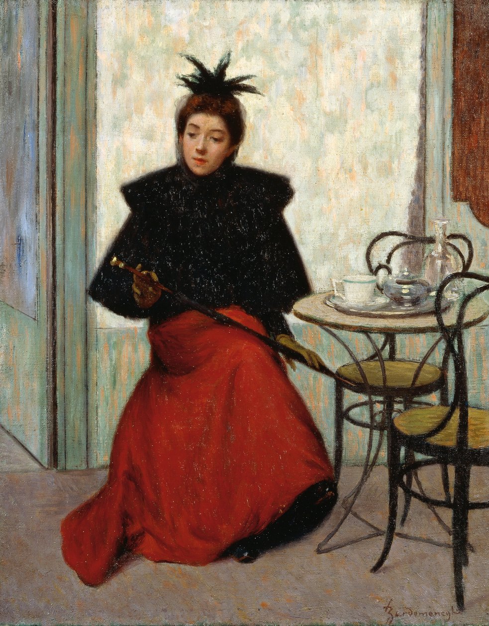 Kahvilassa, Federico Zandomeneghi (1841-1917), öljy kankaalle, 41x33 cm tekijältä Federigo Zandomeneghi