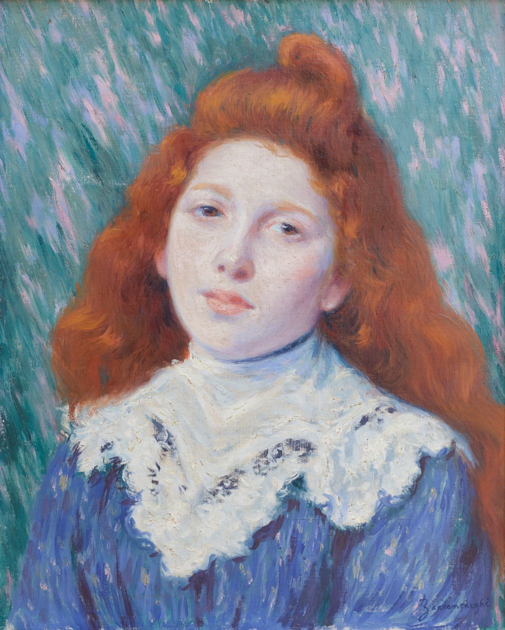 Tyttö valkoisen kauluksen kanssa, n.1890 (öljy kankaalle) tekijältä Federigo Zandomeneghi