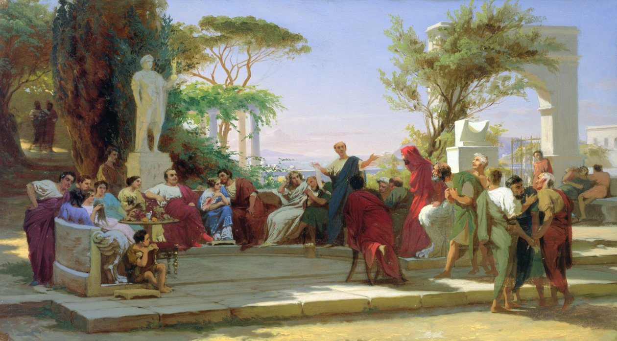 Horatius lukee satiirejaan Maecenasille, 1863 (öljy pahville) tekijältä Fedor Andreevich Bronnikov