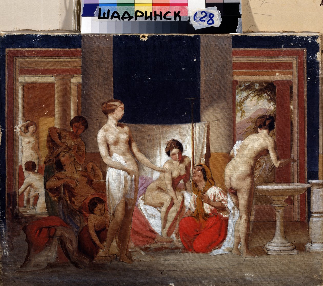 Naisten kylpy Pompejissa (Italia) (Naisten kylpy Pompejissa). Feodor Andrejevitš Bronnikovin (1827-1902) maalaus. Öljy kankaalle tekijältä Fedor Andreevich Bronnikov