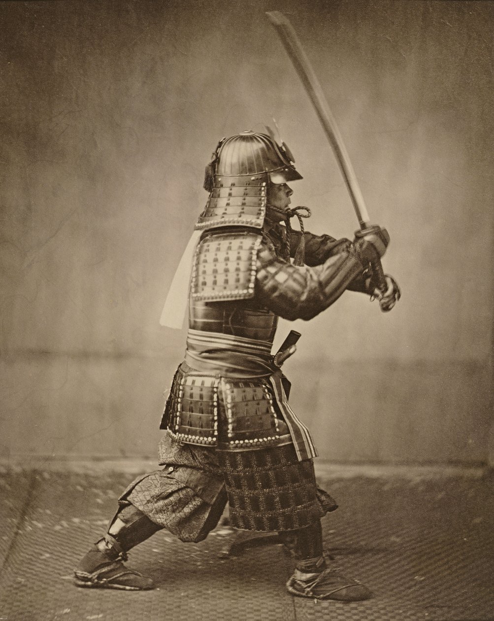 Samurai kohotettuna miekalla, n. 1860 (albumiprintti) tekijältä Felice Beato
