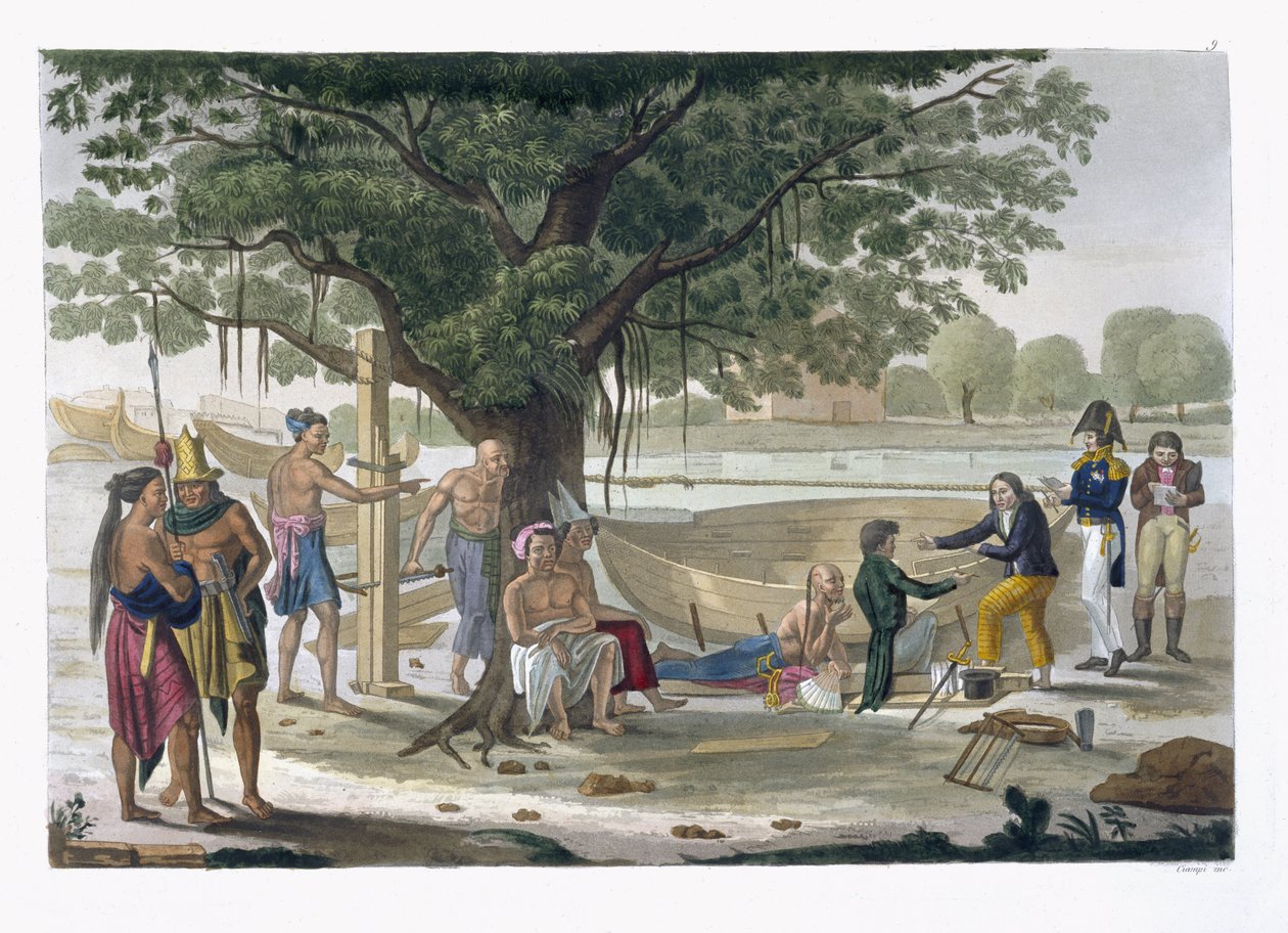 Telakka lähellä Kupangia, Timor, levy 9 Jules Ferrarion "Le Costume Ancien et Modernesta", julkaistu 1820-30-luvulla tekijältä Felice Campi