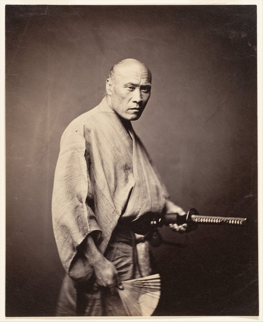Samurai, Yokohama (1864-65) (albumin hopeaprintti) tekijältä Felice (1825 c.1908) Beato