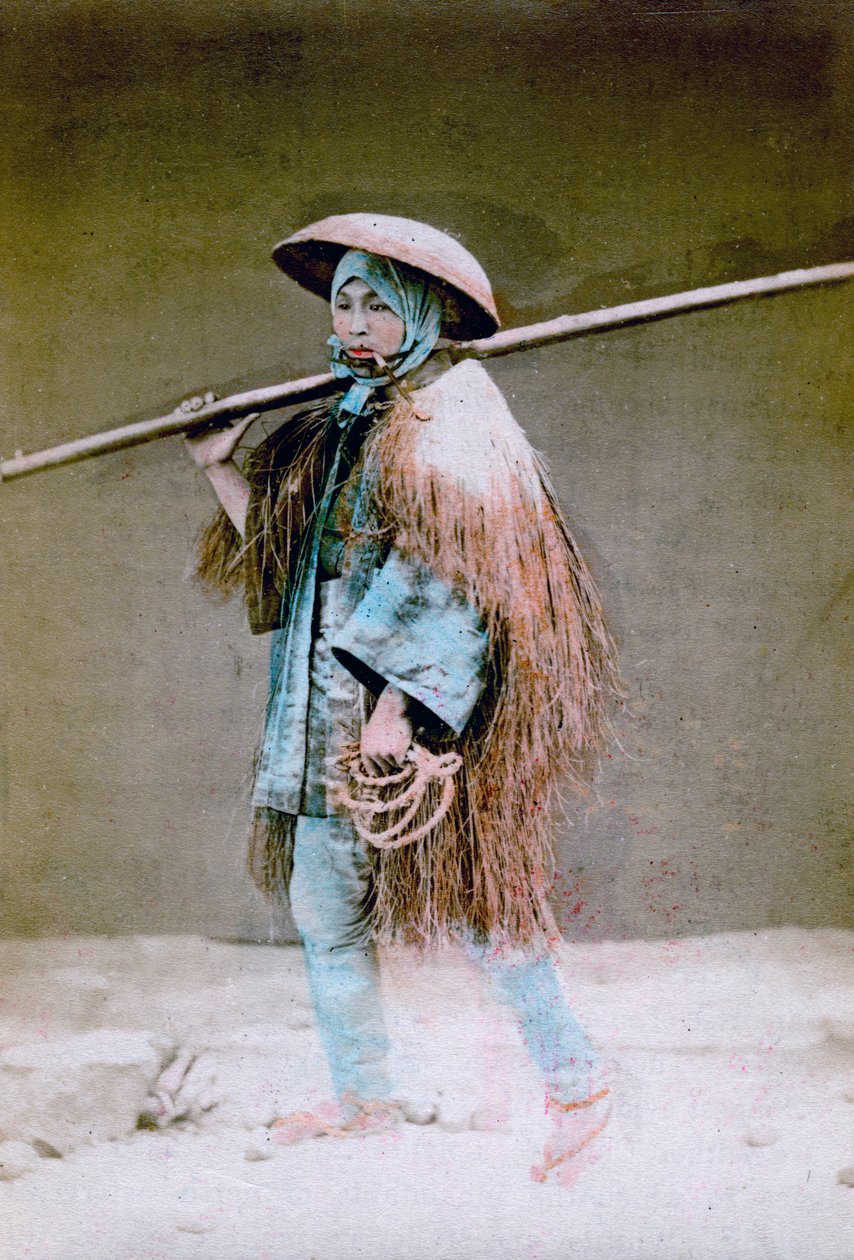 Coolie talvimekossa, Japani, 1882 tekijältä Felice Beato