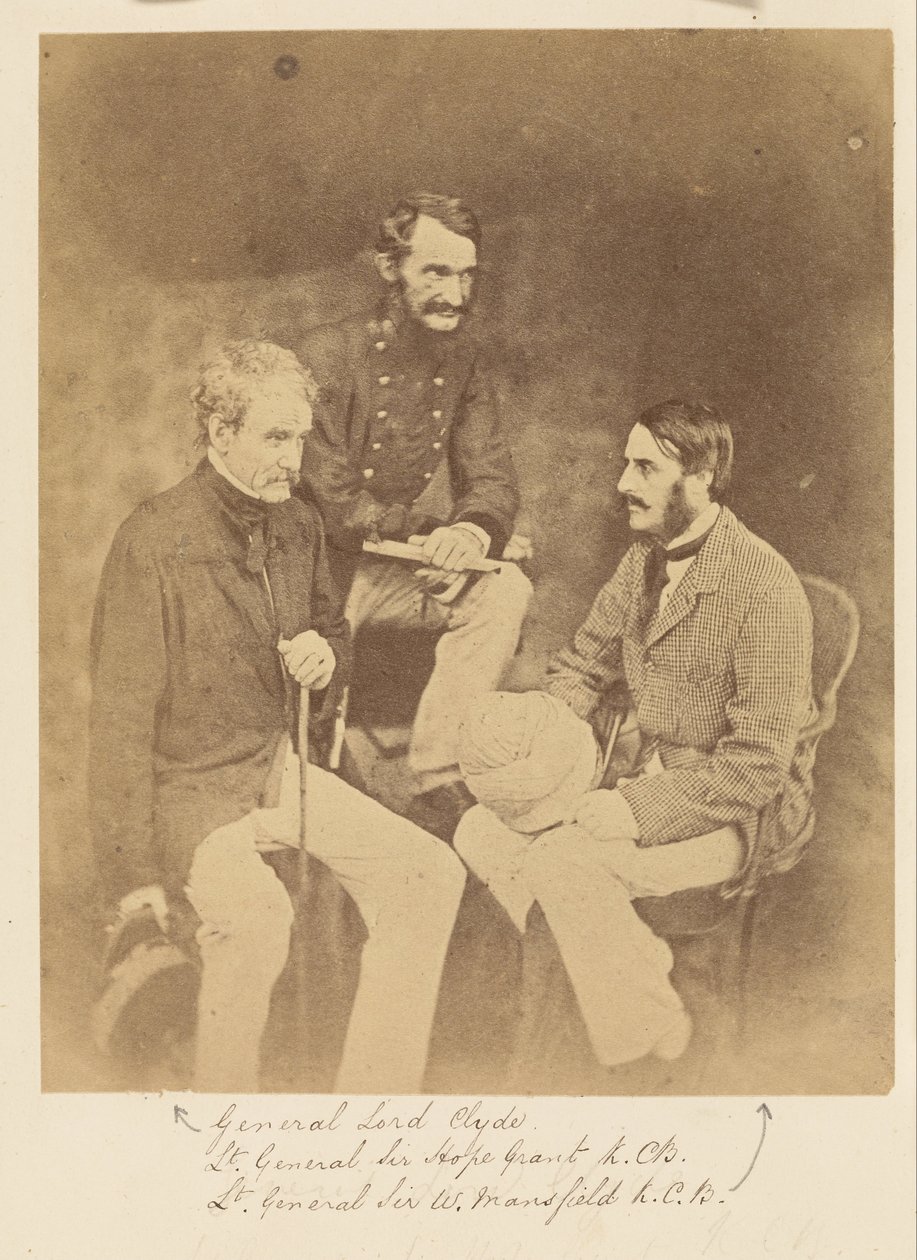Kenraali lordi Clyde, kenraaliluutnantti Sir Hope Grant, K.C.B. ja kenraaliluutnantti Sir W. Mansfield, K.C.B. tekijältä Felice Beato