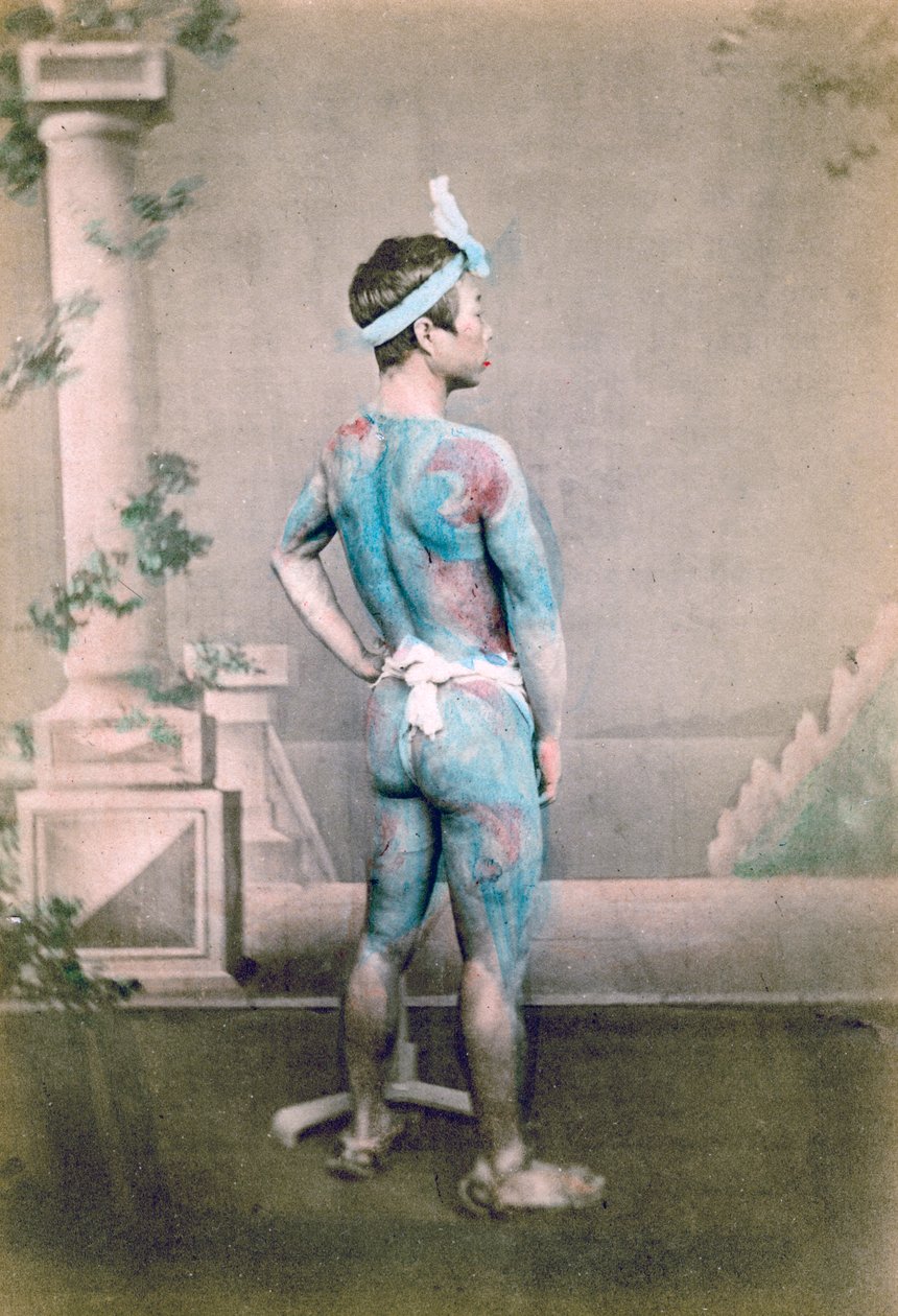 Tatuoitu japanilainen sulhanen betto, Japani, 1882 tekijältä Felice Beato