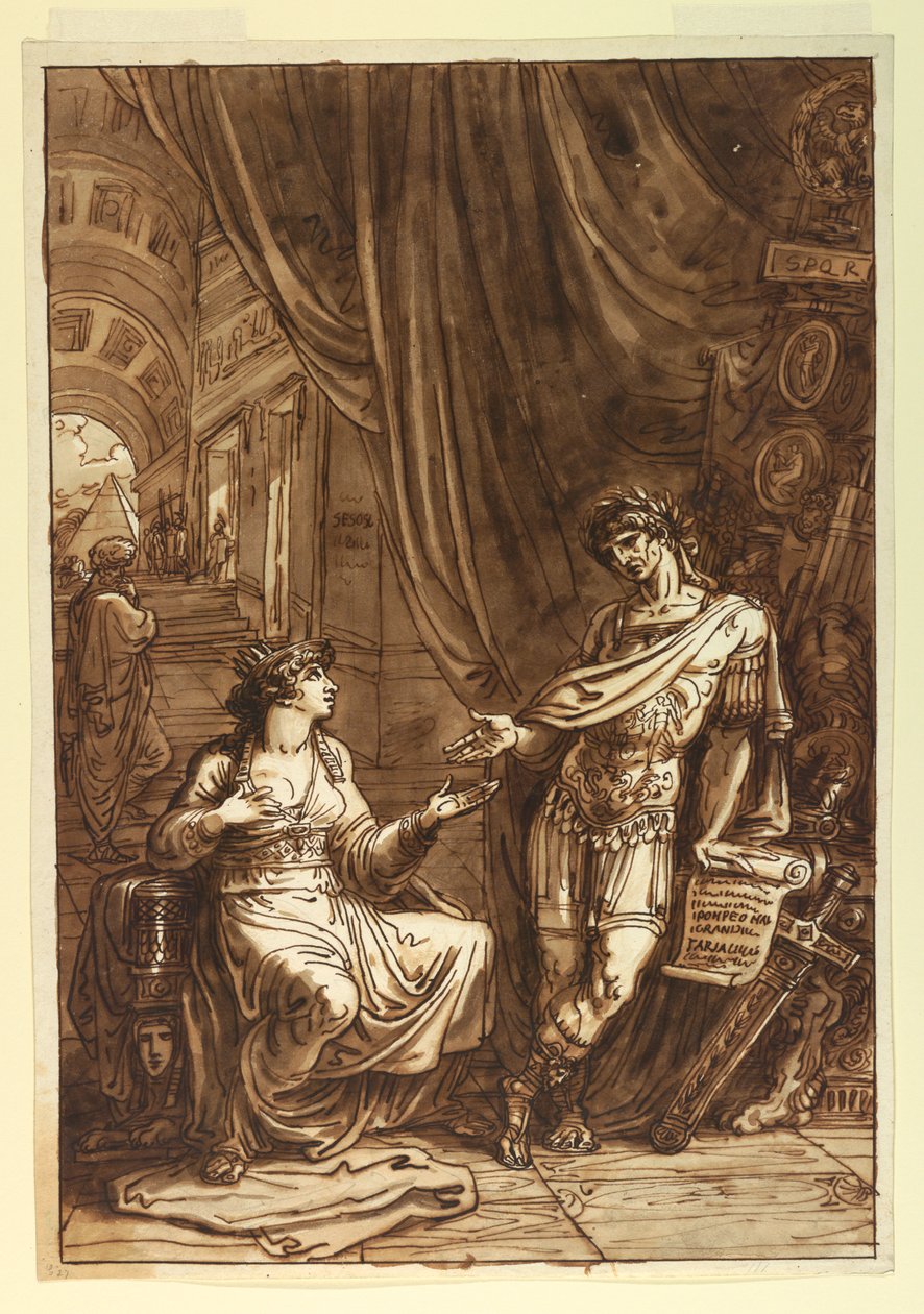 Cleopatra rukoilee Caesaria tekijältä Felice Giani