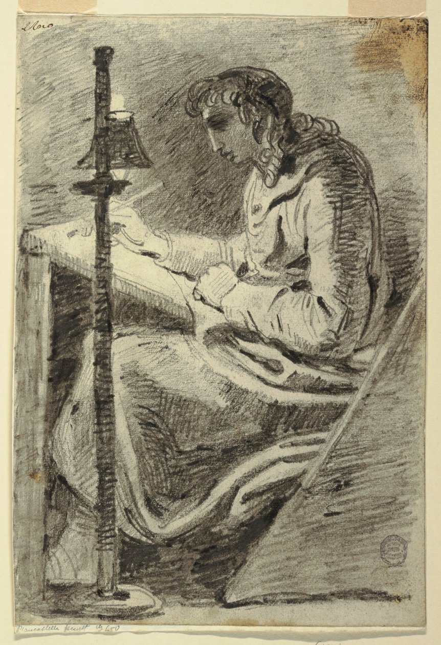 Piirustus, Taiteilija piirtää lampunvalossa, 1800-1820 tekijältä Felice Giani