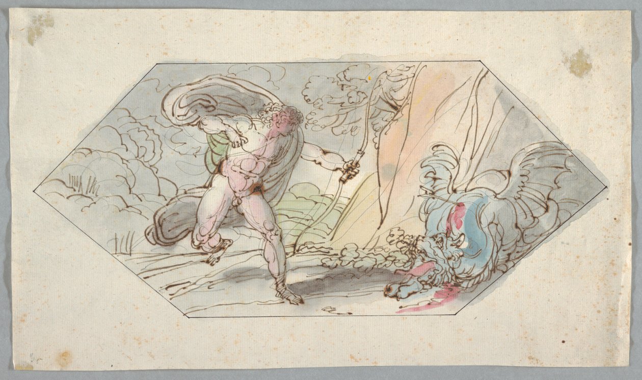 Piirros, Apollo tappaa pytonin, 1796-98 tekijältä Felice Giani