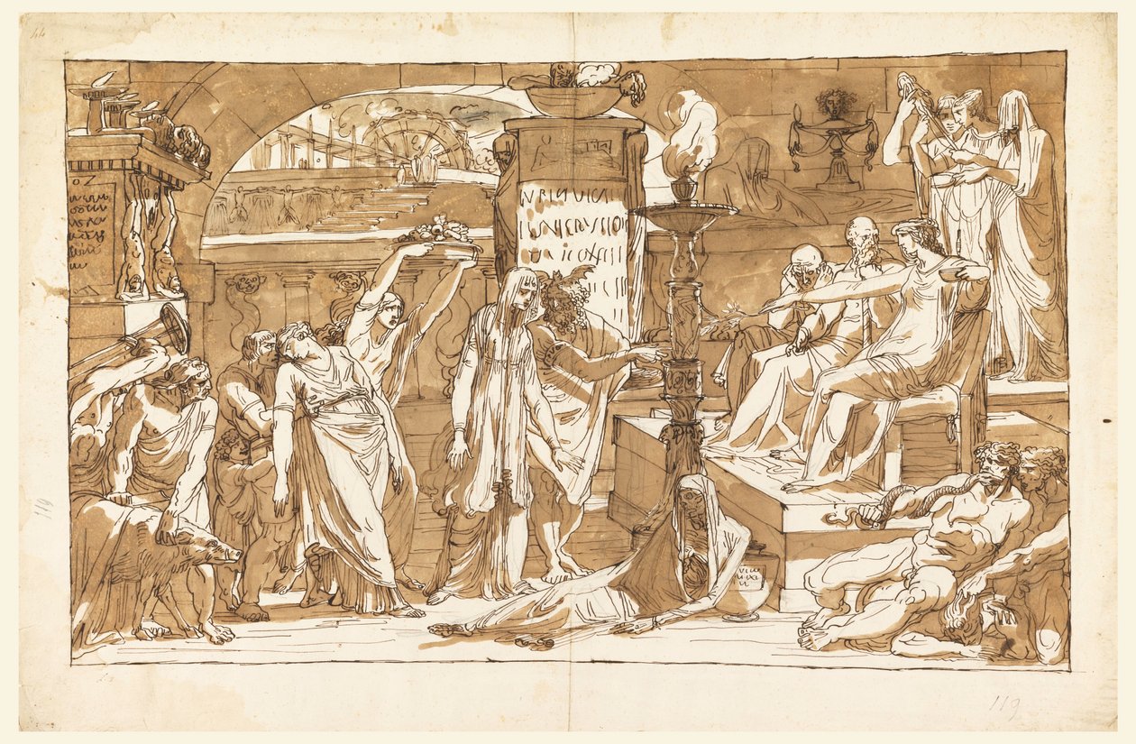 Piirros, Haades; Persefone manalassa (uhri Proserpiinalle), n. 1820. tekijältä Felice Giani