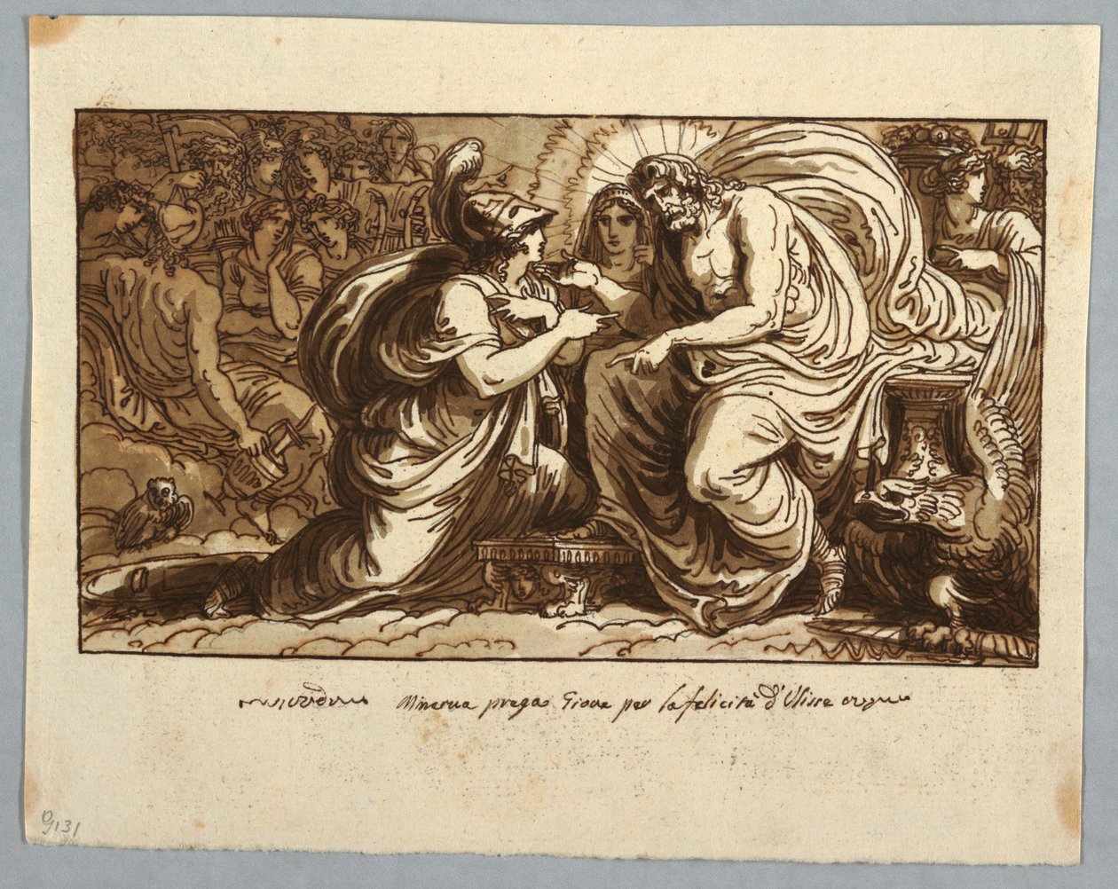 Piirustus, Sheet from a Sketchbook: Minerva kysyy Jupiterilta Odysseuksen onnea tai Minerva kysyy Jupiterilta Ithakan kohtalosta, 1802-05. tekijältä Felice Giani