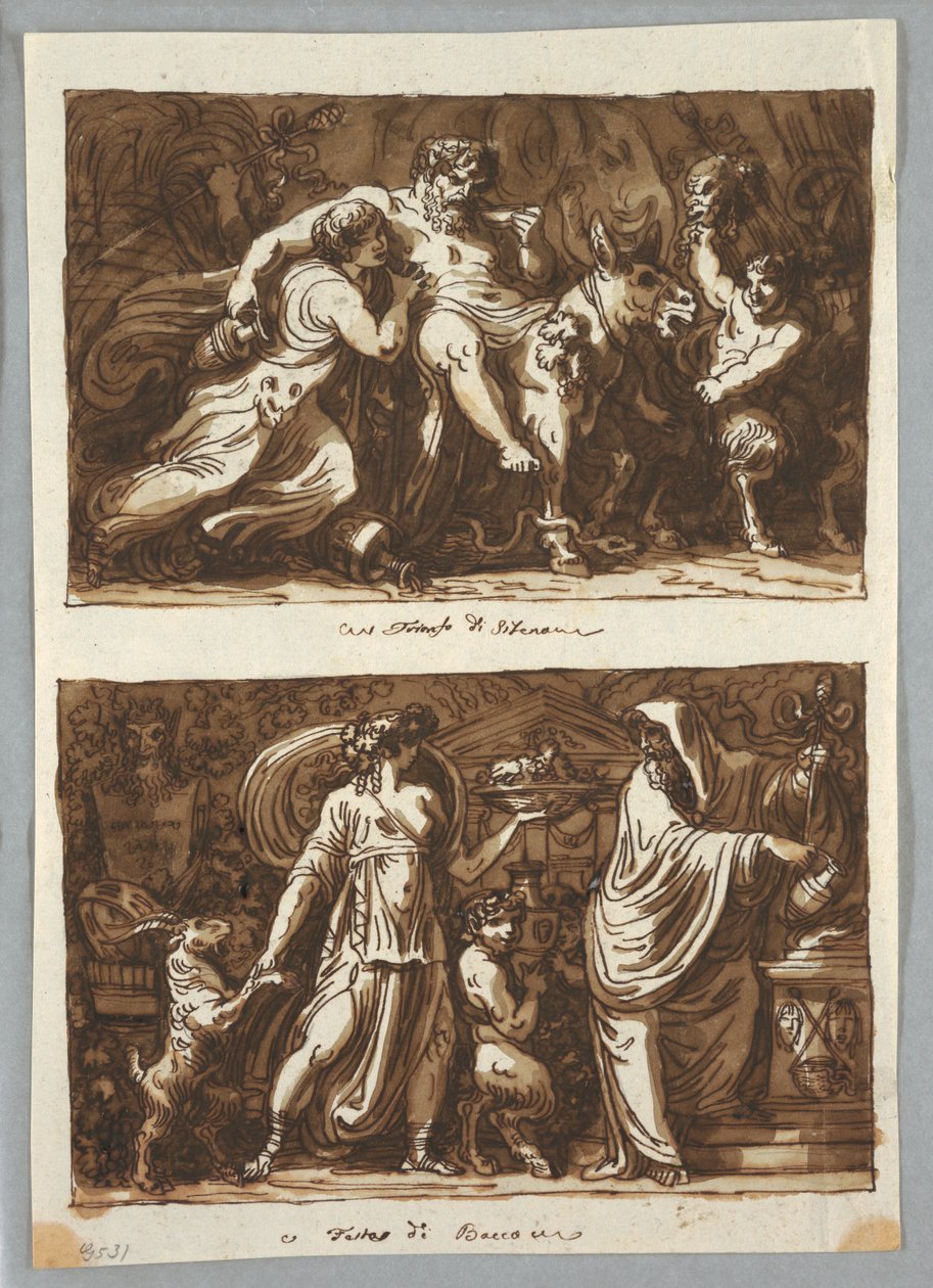 Piirustus, Sheet from a Sketchbook:  Silenuksen riemuvoitto; uhri Bacchusille, 1800-1810. tekijältä Felice Giani