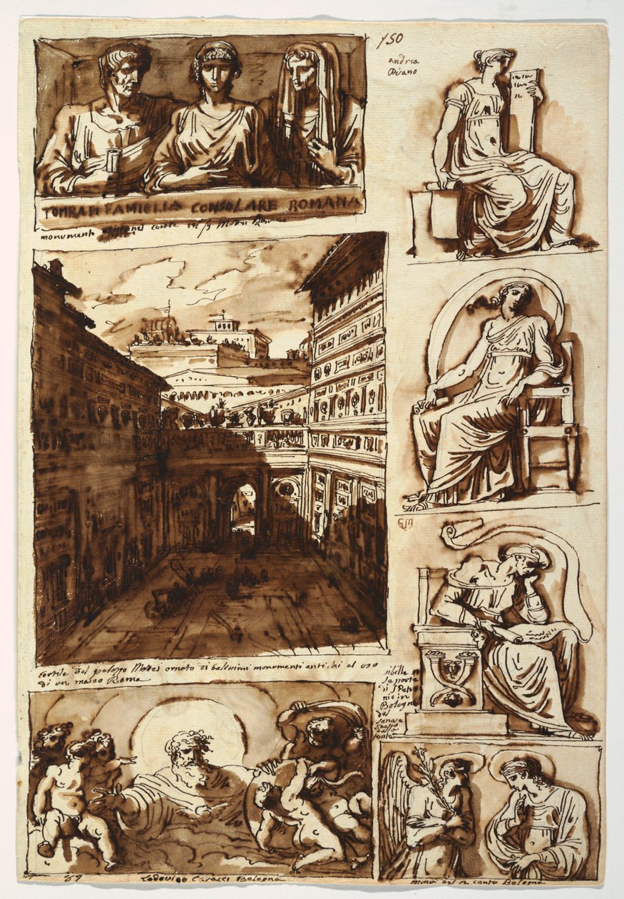 Piirustus, Erilaiset taideteokset.  Palazzo Mattein hovi Roomassa, 1812-14. tekijältä Felice Giani