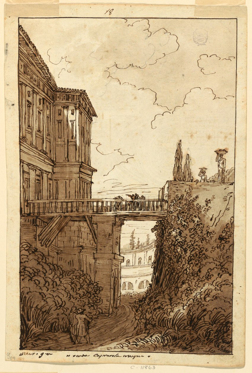 Piirros, Villa Farnese: Caprarolan vallihaudassa, n. 1813. tekijältä Felice Giani