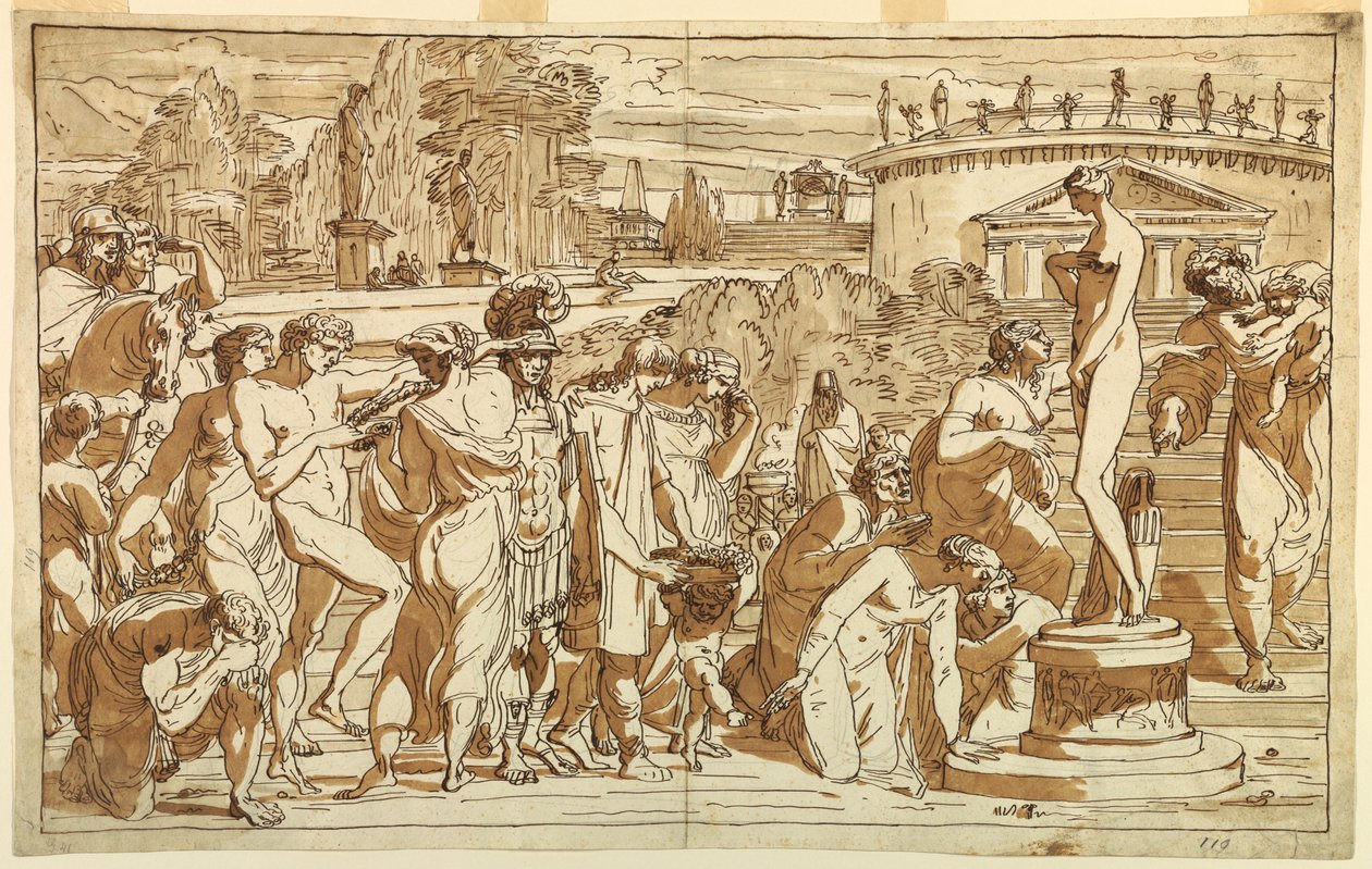 Piirros, Venuksen palvonta klassisessa maisemassa, n. 1820. tekijältä Felice Giani