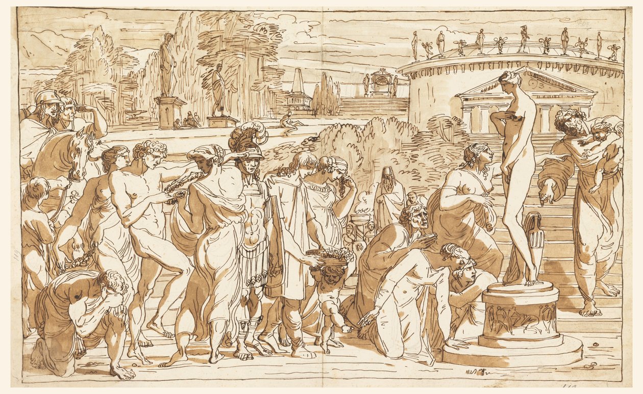 Piirros, Venuksen palvonta klassisessa maisemassa, n. 1820. tekijältä Felice Giani