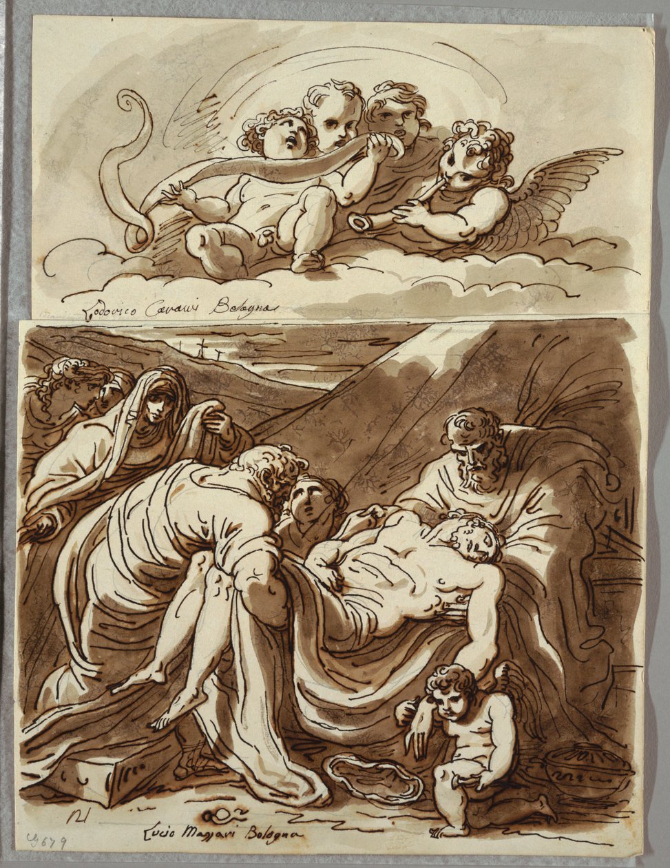 Quatre Putti fent música, Estudi després de Lodovico Carracci; Crist, Estudi després de Massarifinnish tekijältä Felice Giani