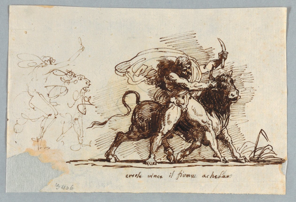 Hercules tekee sarven Bull Achelousista tekijältä Felice Giani